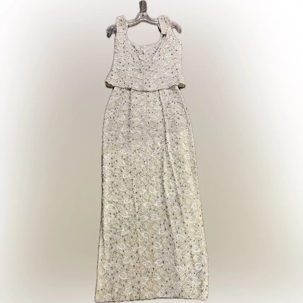 Vintage 1970s HEFTCO Beaded Wedding Gown, Matching Corset Vest Rhinestone Detail - Picture 5 of 17